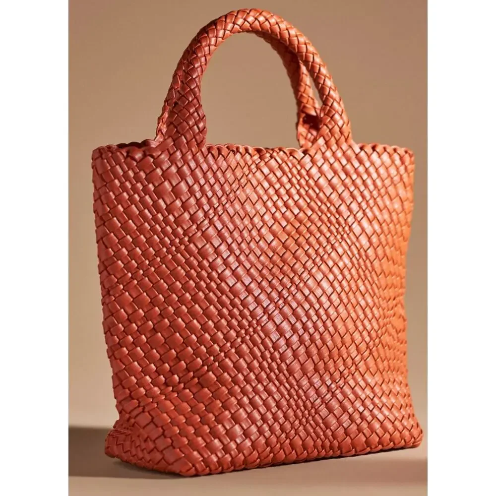 Anthropologie orange Woven Faux Leather Tote - Picture 7 of 7